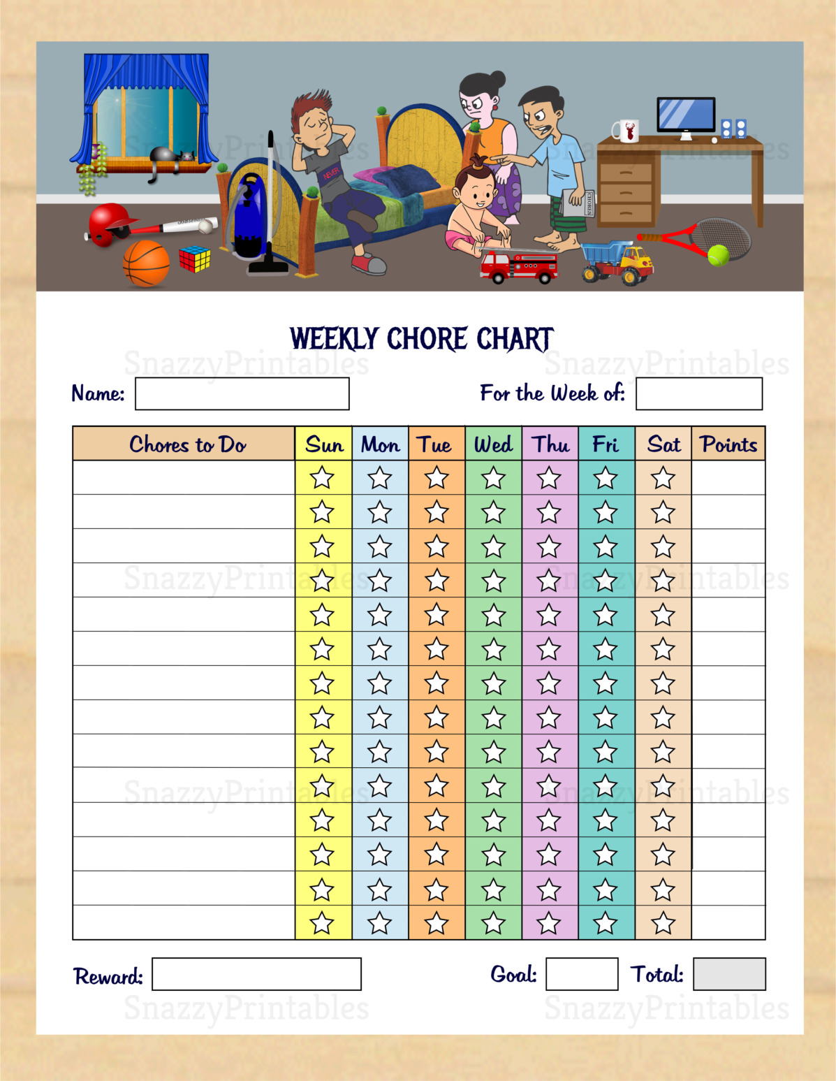 Weekly Chore Chart Printable - Instant Download PDF