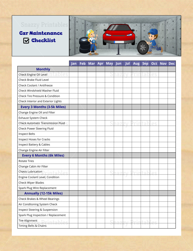 Car Maintenance Checklist Printable - Instant Download PDF