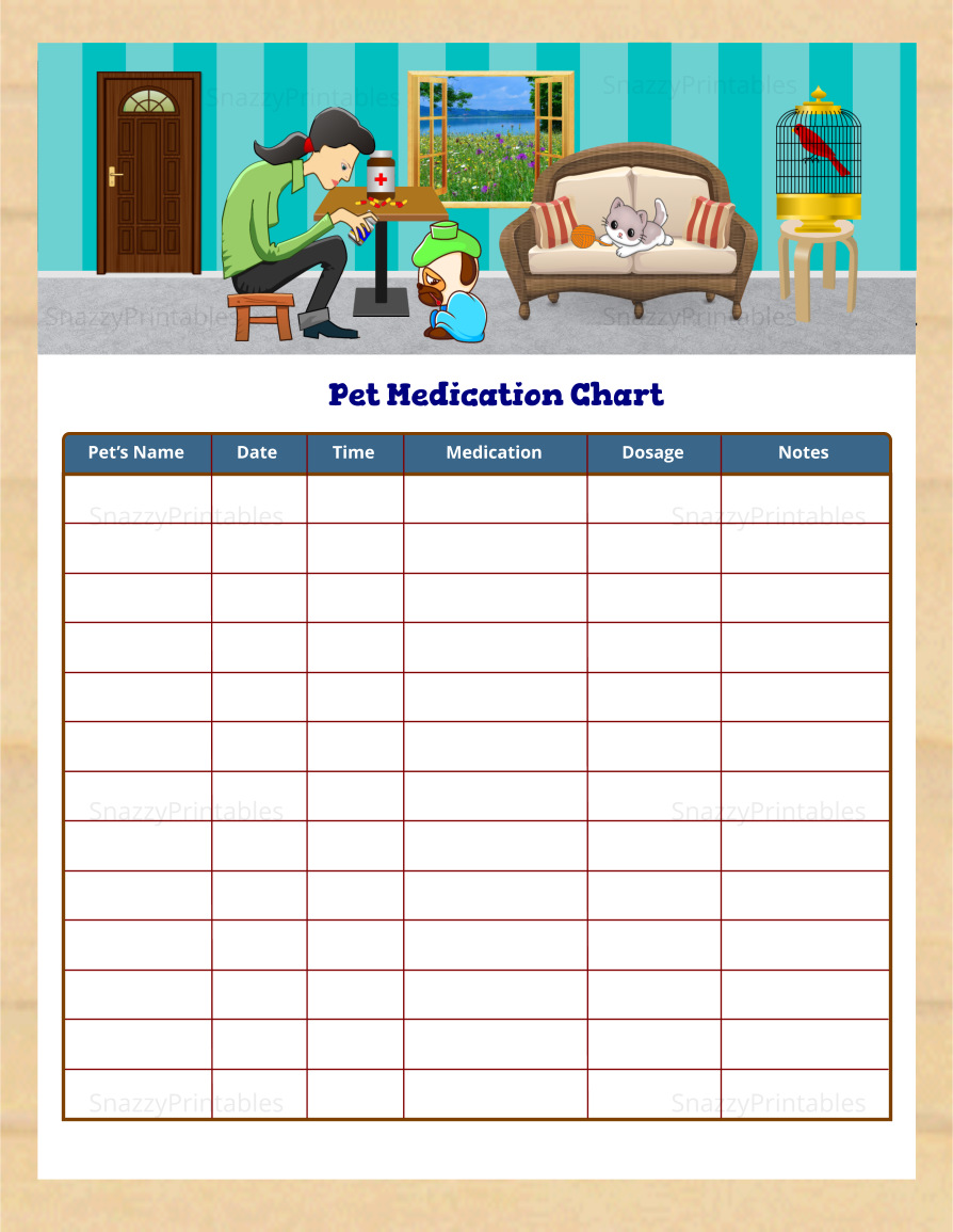 Pet Medication Chart 1 Printable - Instant Download PDF