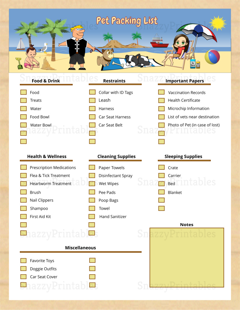 Pet Packing List Printable - Instant Download PDF