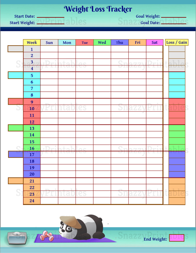 Weight Loss Tracker Printable - Instant Download PDF